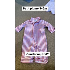 Petit Plume 3-6m red:white stripe pj romper